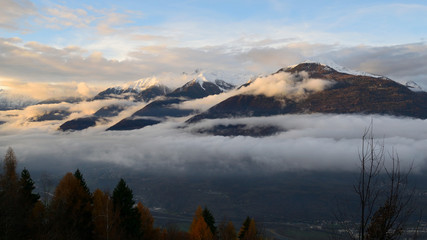 View on Valtellina valley in a cloudy day
