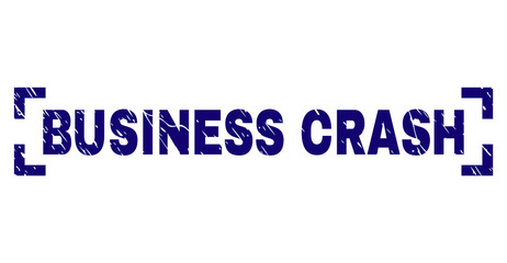 BUSINESS CRASH tag seal print with corroded texture. Text label is placed between corners. Blue vector rubber print of BUSINESS CRASH with retro texture.