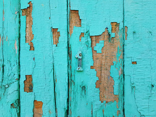 Blue Wood texture. Old shabby painted panels fence background. Old wood planks texture