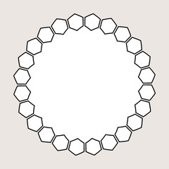 Black and white honeycomb graphic round frame over white. Vector and illustration