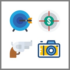 4 aiming icon. Vector illustration aiming set. gun and photo camera icons for aiming works