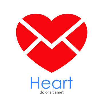 Logotipo abstracto con texto Heart con corazón como sobre postal en color rojo