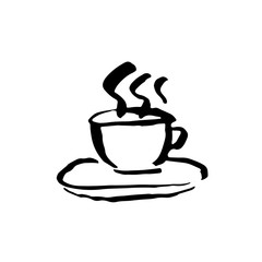 Hot coffee grunge icon. Vector ink brush illustration.