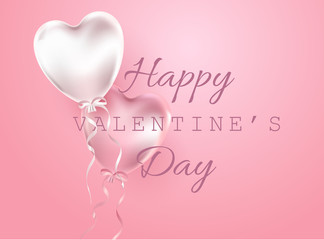 Happy Valentine's day gift card illustration. realistic pink balloons on pink background.