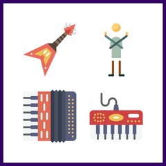 4 performer icon. Vector illustration performer set. dancer and piano icons for performer works