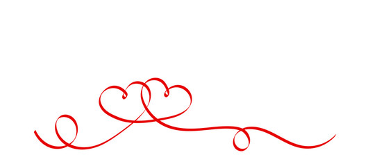 Calligraphy ribbon hearts isolated on white background - Valentine's day