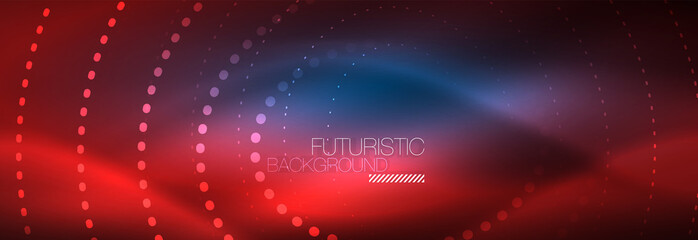 Glowing neon circle line dots, round line design, abstract style on black background. Neon abstract round circles Magic neon lights and glowing dots