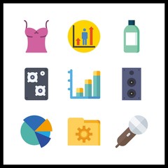 9 presentation icon. Vector illustration presentation set. pie chart and profits icons for presentation works
