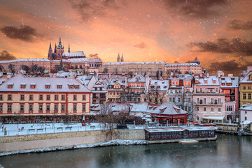 Prague Castle and Old Town at winter, Czech Republic.