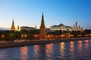 Obraz premium Moscow Kremlin at night. Beautiful view of Moscow Kremlin and Moscow River. Russia