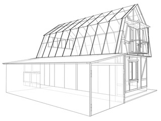 3D rendering of house wireframe structure