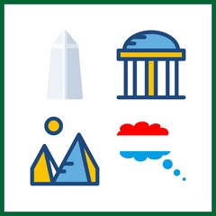 4 attraction icon. Vector illustration attraction set. temple and pyramids icons for attraction works