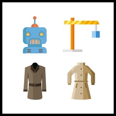 4 manufacture icon. Vector illustration manufacture set. robot and coat icons for manufacture works