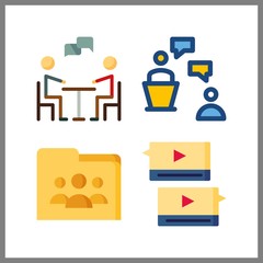 4 discussion icon. Vector illustration discussion set. shared folder and meeting icons for discussion works