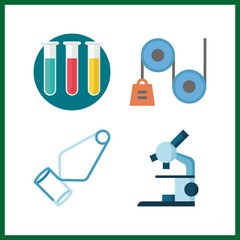 Obraz premium 4 scientific icon. Vector illustration scientific set. test tubes and microscope icons for scientific works