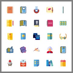 25 book icon. Vector illustration book set. open book and notebooks icons for book works