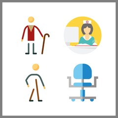 4 disabled icon. Vector illustration disabled set. elder and wheel chair icons for disabled works