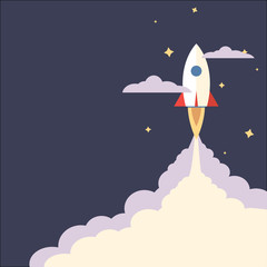 Vector illustration of a rocket flying into space