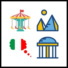 4 attraction icon. Vector illustration attraction set. carousel and italy icons for attraction works