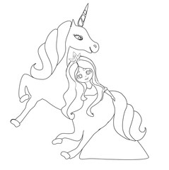 Beautiful young princess and unicorn, coloring book © diavolessa