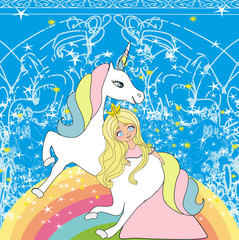 Beautiful young princess and unicorn © diavolessa
