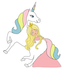 Beautiful young princess and unicorn © diavolessa