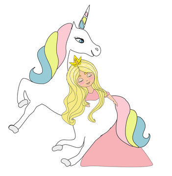 Beautiful young princess and unicorn