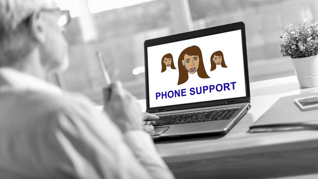 Phone support concept on a laptop screen