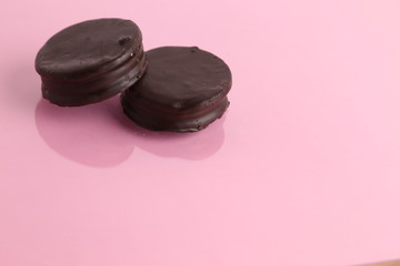 Chocolate cakes and dulce de leche, typical in Argentina. called Alfajores