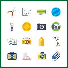 16 hobby icon. Vector illustration hobby set. pruners and photograph icons for hobby works