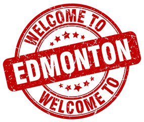 welcome to Edmonton red round vintage stamp