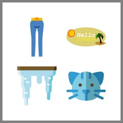 4 gray icon. Vector illustration gray set. trousers and cat icons for gray works