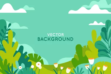 Poster Im Rahmen Vektorillustration im trendigen flachen einfachen Stil - Frühlings- und Sommerhintergrund mit Kopienraum für Text - Landschaft © venimo