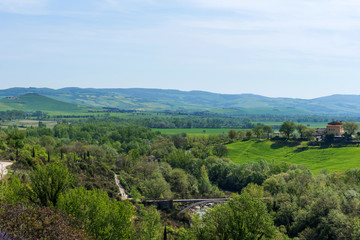 Beautiful landscape view near Bagno Vignoni in spring, Siena province, Tuscany, Italy.