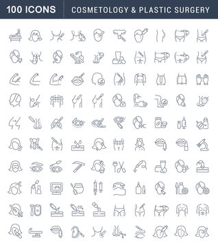 Set Vector Line Icons Of Cosmetology And Plastic Surgery.