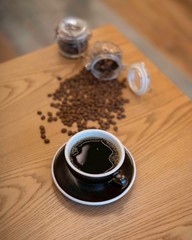 Black Coffee on Wooden Table
