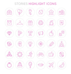 Vector set of icons and emblems for social media story highlight covers - design templates for lifestyle, travel and beauty bloggers