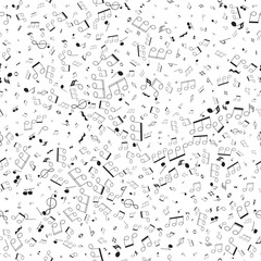 Musical notes seamless pattern. Music shop background concept. Vector isolated illustration.