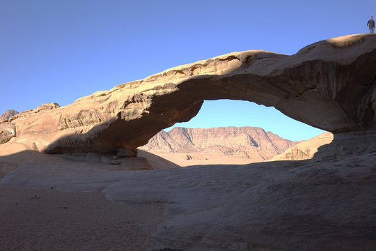 Jordan. The big rockbridge in Wadi Rum