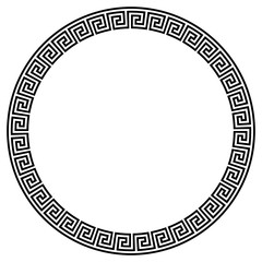 Greek key round frame. Typical egyptian, assyrian and greek motives circle border. Arabic geometric texture. Islamic Art. Abstract geometric. Vector and illustration.