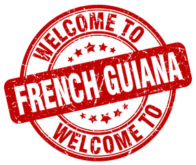 welcome to French Guiana red round vintage stamp