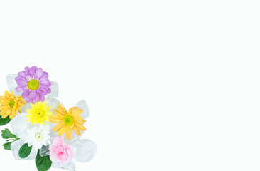 Flowers on ice with copy space on with background.