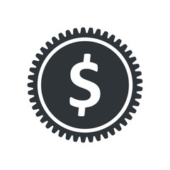 Concept business solutions, dollar sign in gear vector isolated icon.