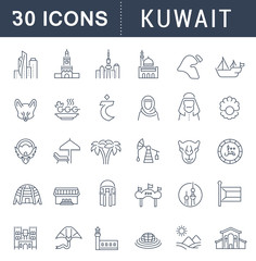 Set Vector Line Icons of Kuwait.