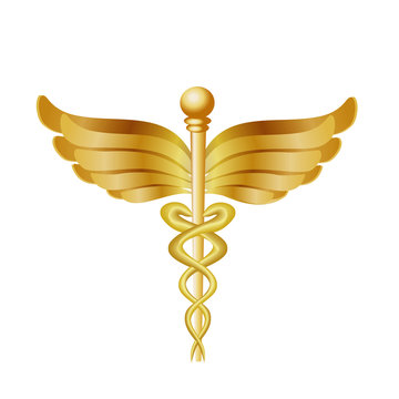 Caduceus medical symbol isolated in gold color