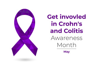 Crohn’s Disease and Colitis Awareness Month (May) low poly ribbon. Colorful vector illustration for web and printing.