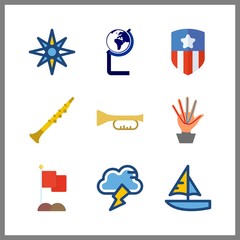 9 wind icon. Vector illustration wind set. sailboat and oboe icons for wind works