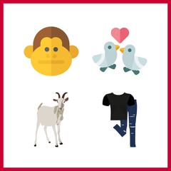 4 cute icon. Vector illustration cute set. goat and love birds icons for cute works
