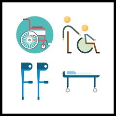 Fototapeta na wymiar 4 handicapped icon. Vector illustration handicapped set. crutch and wheelchair icons for handicapped works