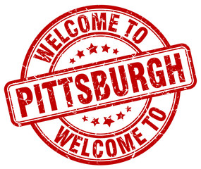 welcome to Pittsburgh red round vintage stamp